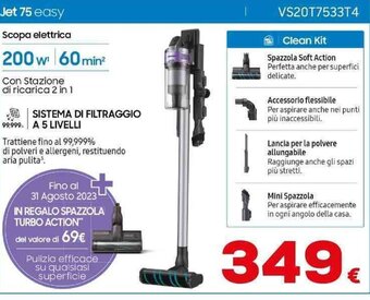 Euronics Samsung Jet 75 easy Scopa elettrica VS20T7533T4 offerta