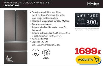 Euronics Haier FRIGORIFERO MULTIDOOR FD 83 SERIE 7 HB18FGSAAA offerta
