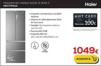Euronics Haier FRIGORIFERO FRENCH DOOR 70 SERIE 3 HB17FPAAA offerta