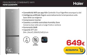 Euronics Haier FRIGORIFERO COMBINATO WIFI HDW1620DNPK offerta