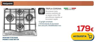 Euronics Hotpoint PCN 642 T/IX/HAR PIANO A GAS 60 CM offerta