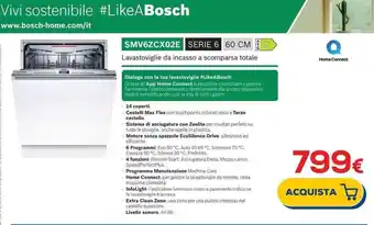 Euronics BOSCH Lavastoviglie da incasso a scomparsa totale SMV6ZCX02E offerta
