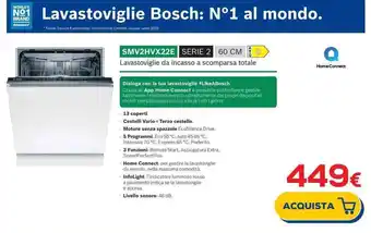 Euronics BOSCH Lavastoviglie da incasso a scomparsa totale SMV2HVX22E offerta