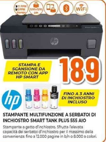 Expert HP STAMPANTE MULTIFUNZIONE A SERBATOI DI INCHIOSTRO SMART TANK PLUS 555 AIO offerta