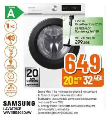 Expert SAMSUNG LAVATRICE WW11BB504DAW offerta