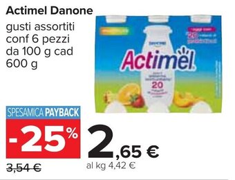 Carrefour Actimel Danone gusti assortiti conf 6 pezzi da 100 g cad 600 g offerta