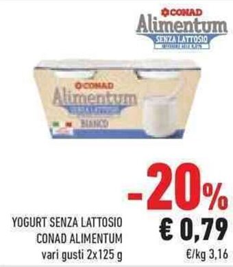 Conad YOGURT SENZA LATTOSIO CONAD ALIMENTUM vari gusti 2x125 g offerta