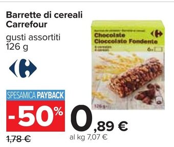 Carrefour Barrette di cereali Carrefour gusti assortiti 126 g offerta