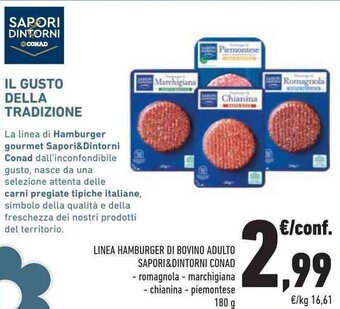 Conad LINEA HAMBURGER DI BOVINO ADULTO SAPORI&DINTORNI CONAD 180 g offerta