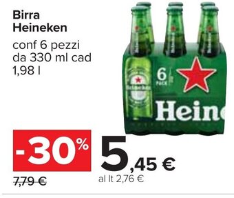 Carrefour Birra Heineken conf 6 pezzi da 330 ml cad 1,98 l offerta