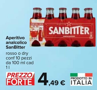 Carrefour Aperitivo analcolico SanBitter rosso o dry conf 10 pezzi da 100 ml cad 1 l offerta