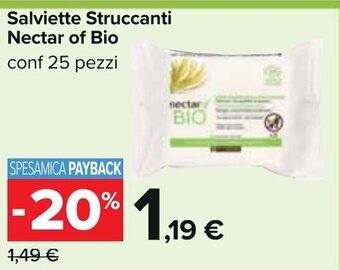 Carrefour Salviette Struccanti Nectar of Bio conf 25 pezzi offerta