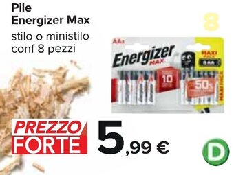 Carrefour Pile Energizer Max stilo o ministilo conf 8 pezzi offerta