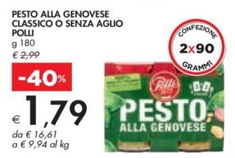 Bennet PESTO ALLA GENOVESE CLASSICO O SENZA AGLIO POLLI g 180 offerta