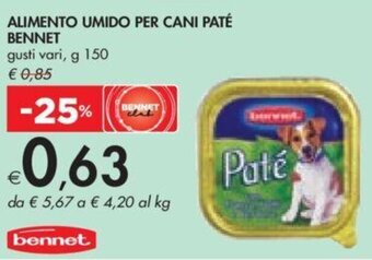 Bennet ALIMENTO UMIDO PER CANI PATÉ BENNET gusti vari, g 150 offerta