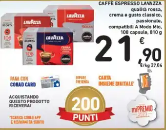 Conad CAFFÈ ESPRESSO LAVAZZA 810 g offerta