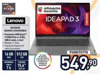 Unieuro Lenovo NOTEBOOK IDEAPAD 3 (82KU0208IX) offerta