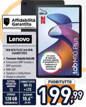 Unieuro Lenovo TAB M10 PLUS 3rd GEN. ZAAN0125SE offerta
