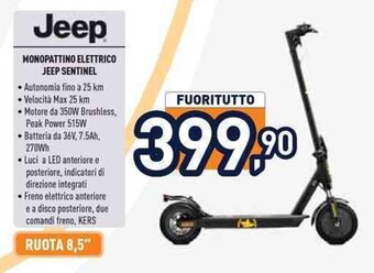 Unieuro Jeep MONOPATTINO ELETTRICO JEEP SENTINEL offerta