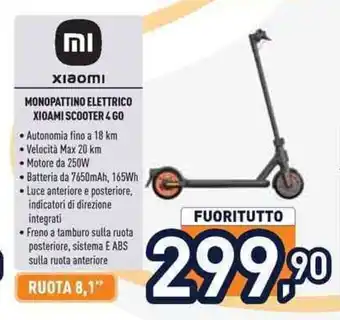 Unieuro xiaomi MONOPATTINO ELETTRICO XIOAMI SCOOTER 4 GO offerta