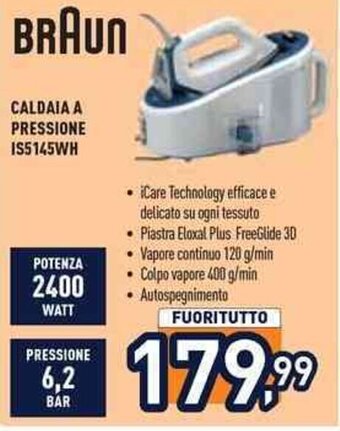Unieuro BRAUN CALDAIA A PRESSIONE IS5145WH offerta
