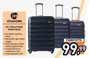 Unieuro JH JOIAHOME SET 3 TROLLEY RIGIDI TRI0A9123BLUE offerta