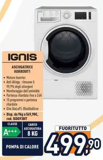Unieuro Ignis ASCIUGATRICE IGDG8301T1 offerta