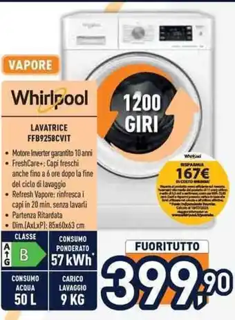 Unieuro Whirlpool LAVATRICE FFB9258CVIT offerta