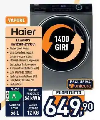 Unieuro Haier LAVATRICE HW120B14979S8U1 offerta