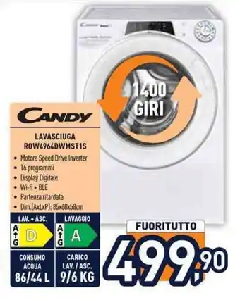 Unieuro CANDY LAVASCIUGA ROW4964DWMSTIS offerta