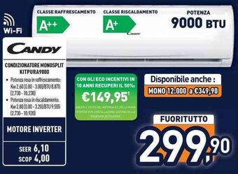 Unieuro CANDY CONDIZIONATORE MONOSPLIT KITPURA9000 offerta