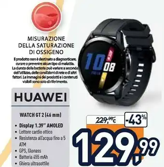 Unieuro Huawei WATCH GT 2 3,53 Cm (1.39") 46 Mm AMOLED Nero GPS (satellitare) offerta