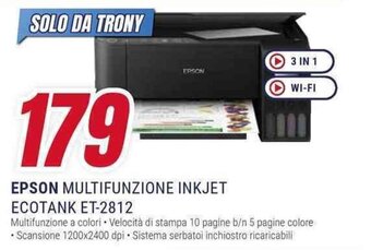 Trony EPSON MULTIFUNZIONE INKJET ECOTANK ET-2812 offerta