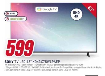 Trony SONY TV LED 43" KD43X75WLPAEP offerta