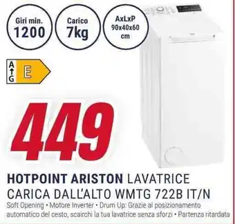 HOTPOINT ARISTON LAVATRICE CARICA DALL'ALTO WMTG 722B IT/N