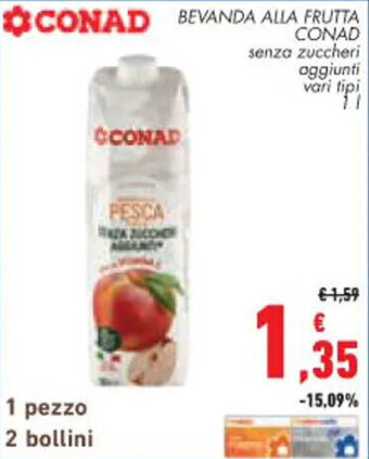 Conad City BEVANDA ALLA FRUTTA CONAD senza zuccheri aggiunti vari tipi 1 l offerta