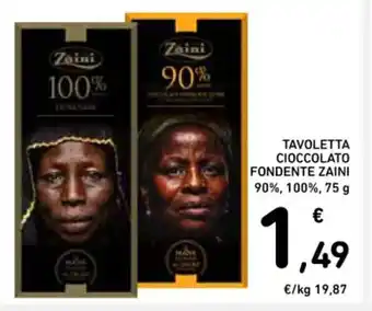 Spazio Conad TAVOLETTA CIOCCOLATO FONDENTE ZAINI 90%, 100%, 75 g offerta