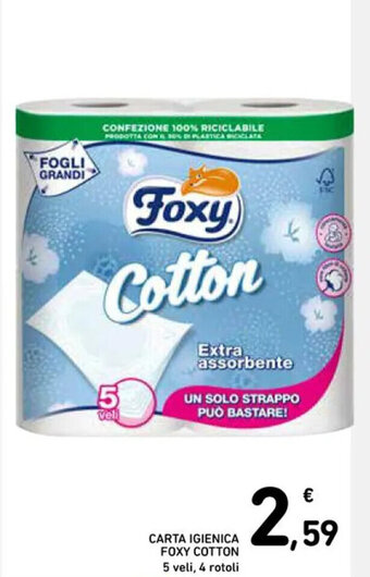 Spazio Conad CARTA IGIENICA FOXY COTTON 5 veli, 4 rotoli offerta