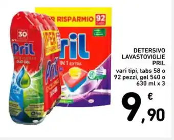 Spazio Conad DETERSIVO LAVASTOVIGLIE PRIL vari tipi, tabs 58 o 92 pezzi, gel 540 o 630 ml x 3 offerta
