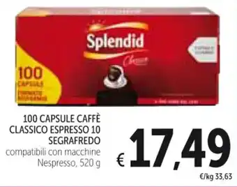 Spazio Conad 100 CAPSULE CAFFÈ CLASSICO ESPRESSO 10 SEGRAFREDO 520 g offerta