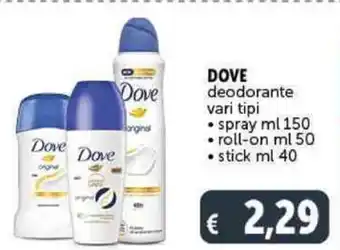 Deco Supermercati DOVE deodorante vari tipi spray ml 150 offerta