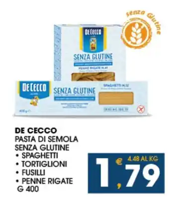 SeBón Supermercati DE CECCO PASTA DI SEMOLA SENZA GLUTINE G 400 offerta