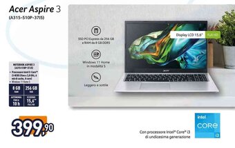 Unieuro Acer NOTEBOOK ASPIRE 3 (A315-510P-37J5) offerta