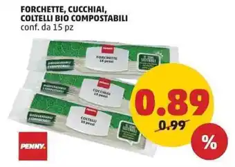 PENNY PENNY FORCHETTE, CUCCHIAI, COLTELLI BIO COMPOSTABILI conf. da 15 pz offerta