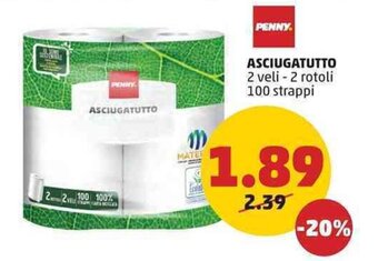 PENNY PENNY ASCIUGATUTTO 2 veli - 2 rotoli 100 strappi offerta