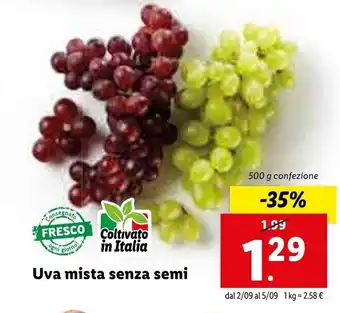 Lidl Uva mista senza semi 500g offerta