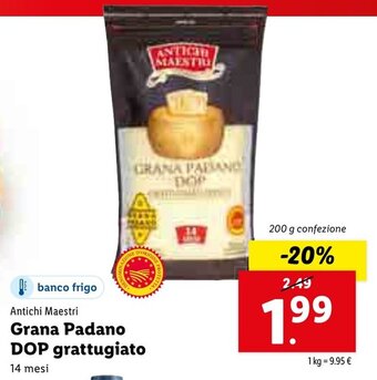 Lidl Antichi Maestri Grana Padano DOP grattugiato 14 mesi 200g offerta