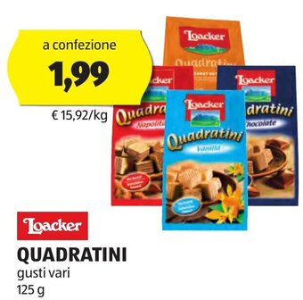 ALDI Loacker QUADRATINI gusti vari 125 g offerta