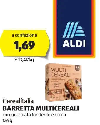 ALDI Cerealitalia BARRETTA MULTICEREALI con cioccolato fondente e cocco 126 g offerta