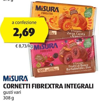 ALDI MISURA CORNETTI FIBREXTRA INTEGRALI gusti vari 308 g offerta